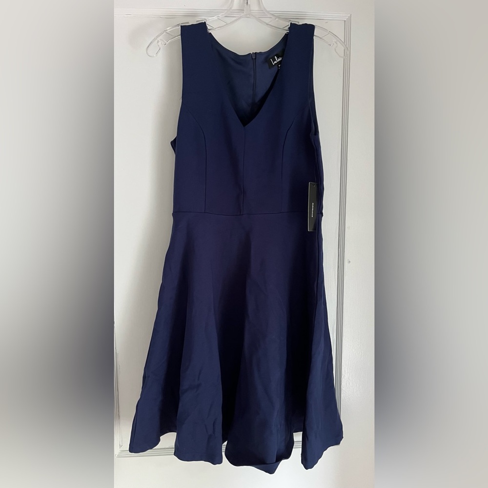 Lulus Bon Appetit Navy Blue Skater Dress